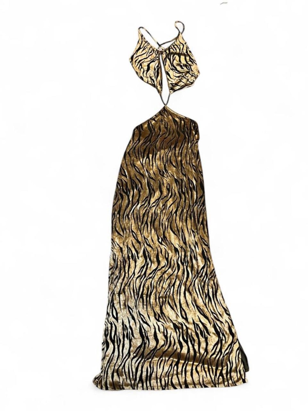 Gold and Black Tiger Print Cutout Maxi Dress